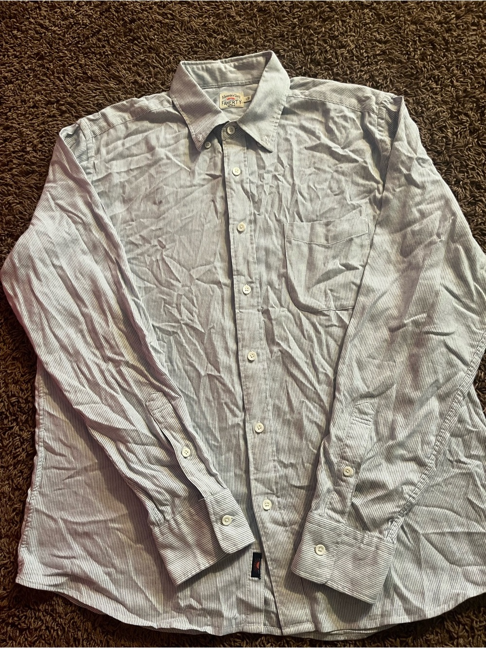 Women’s Faherty Brand Long Sleeve Button Up Blue Stripe Shirt Size Large